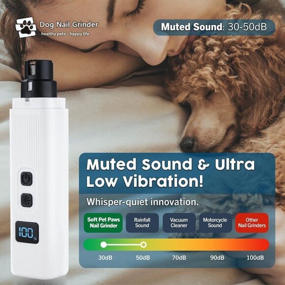 Quiet Electric Pet Nail Grinder with 2 Speeds and Safety Light - Picture 2 of 8